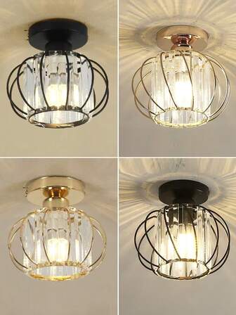 Modern Minimalist Luxury Crystal E27 Flush Mount Ceiling Light For Bedroom, Closet, Dining Room, Kitchen, Hallway, Porch, Staircase (Bulb Not Included)