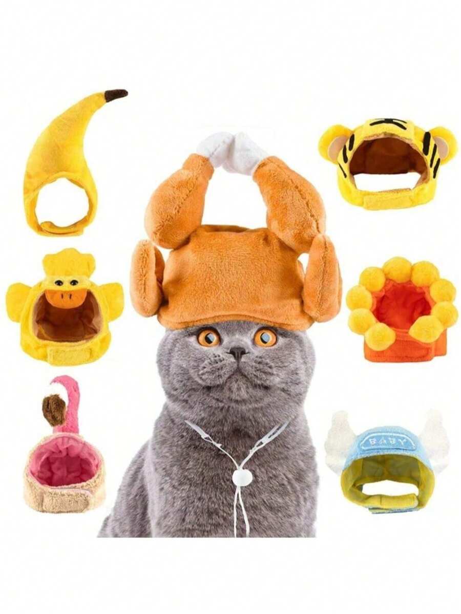 有趣的猫形帽子,万圣节圣诞派对头饰,多功能宠物摄影道具,可爱的服装配饰 - 彩色 - 查看 1
