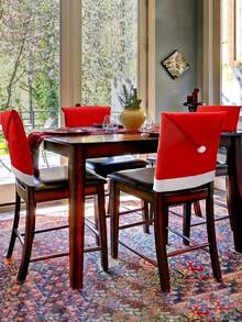 1/4/6/1PC Christmas Chair Back Cover Holiday Dress Christmas Big Hat Printed Non-Woven Christmas Chair Cover, Can Be Used In The Dining Room, Bedroom, Kitchen Outdoor A Variety Of Scenes