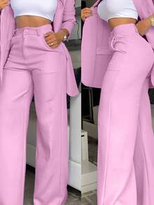Pink Two Piece Set Women – Feminine Blazer And Skirt/Pants, Wedding Guest Suit, Prom Formal Wear, Cute Office Outfit, Old Money Style - 粉紅色 - 查看 1
