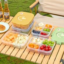 WORTHBUY 1pc Large Capacity Transparent Plastic Compartment Food Container With Handle, Portable Fruit Salad Lunch Container, Multi Grids Food Fresh-Keeping Box , Microwave Heated Divided Food Storage Box, Suitable For Student And Adult Use In School, Office, Outdoor Camping, Picnic, Travel,Back To School