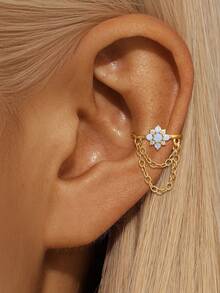 1 件 925 纯银蓝蛋白石耳钉耳钉美杜莎耳屏唇钉耳钉唇环前穿刺饰品女士 - 金色 - 查看 2