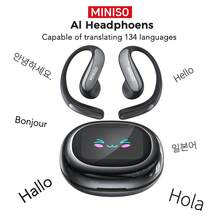 Miniso 名创优品 MS203 AI 开放式入耳式耳机：135 种语言实时翻译，22 小时超长续航，高清触控+无损音质，适用于音乐、游戏、健身等多场景 - 黑色 MS203 AI - 查看 1