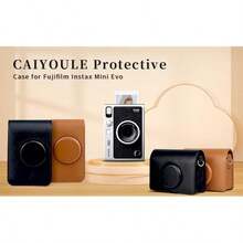 Free Shipping    For Fujifilm  Mini EVO Instant  Hybrid  PU  Bag Accessories With  Strap & Screen  (Vintage Brown) - 黑色(皮革) - 查看 2