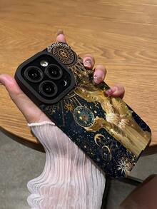 1 件时尚复古星月女神插画竖条纹高端仿皮防摔防指纹防震手机壳适用于苹果和机型 - 彩色 - 查看 5