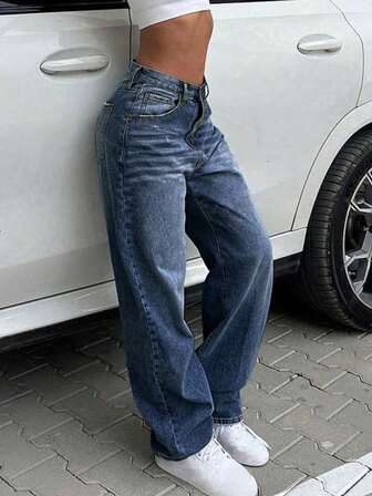 여성 빈티지 루즈 보이프렌드 스트레이트 레그 청바지