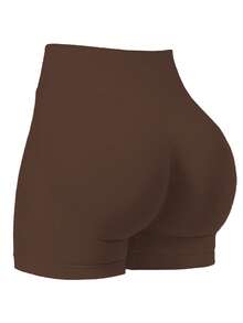 Women's High Waist Seamless Yoga Shorts - Stretchy Butt Lifting, Suitable For Running, Fitness And Outdoor Activities | Fashionable Appearance | Stretchy Fabric - Coffee Brown - View 14