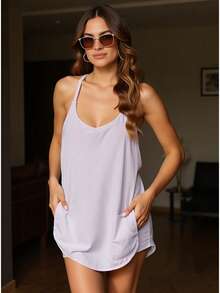 Women's Sleeveless Athletic Mini Dress With Built-In Shorts, Hot Shot Summer Sundress - View 1