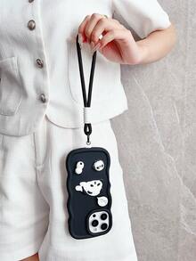 1 pieza Funda de teléfono móvil con diseño de panda lindo DIY con cordón para teléfono móvil, última funda de teléfono móvil talla grande vendida - Negro - Ver 6