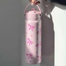 HILAKE Bottiglia d'acqua isolata in acciaio inossidabile da 800ml con stampa a fiocco - Tazza da caffè riutilizzabile con manico portatile e cannuccia pieghevole - Regalo perfetto per vacanze, amici, sorelle, fidanzate e colleghi - Ideale per mantenere le bevande calde o fredde - Multicolore - Visualizzare 10
