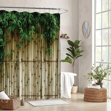 1 件竹叶和芦苇浴帘 - 高品质涤纶数码印花花卉浴室装饰，无需钻钩，可机洗，优雅的植物设计，适用于水疗般的休闲空间，可爱的浴室装饰，易于悬挂的窗帘，自然风格的装饰，易于护理的面料 - 薰衣草色 - 查看 2