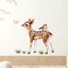 可爱梅花鹿墙贴 卡通动物墙贴 狐狸兔子蝴蝶可拆卸撕贴条 适用于家庭办公室、客厅卧室电视沙发背景装饰
