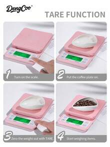 Dengcoo 1 件粉色咖啡秤带计时器 LCD 背光显示屏高精度厨房食品电子秤带去皮功能最大承重 6.6LB/3KG 0.1g 精度传感器（不含电池）适用于测量咖啡豆和茶的重量 - 電子秤 - 查看 4