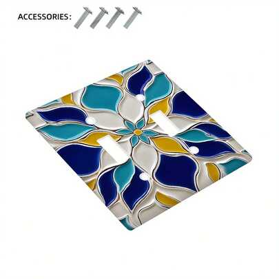 [Bohemian Light Switch] Bohemian Floral Light Switch Plate Cover - Vibrant Blue, Yellow & White Pattern, Plastic Wall Plate For Home Decor, 1Gang/2Gang, Light Switch Decor | Artistic Wall Decor | Decorative Light Switch