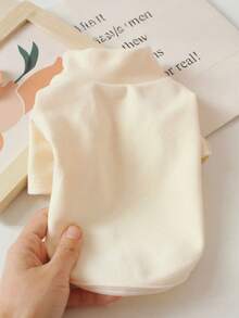 柔软贴身纯色宠物内衣，幼犬T恤，狗狗T恤和猫咪衣服，适合小型/中型宠物的舒适宠物服装 - 米色 - 查看 5