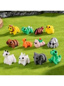 [Juguetes de animales coloridos] Juego de 5/10/15/20 piezas de mini juguetes de animales 3D impresos en colores | Perfecto para calendarios de adviento navideños, regalos de fiesta y regalos de Navidad, hechos de material PLA con botones móviles - Multicolor - Ver 10