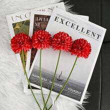 Burgundy Artificial Ball Chrysanthemum 12 Stems Faux Flowers With Bendable Stems For DIY Wedding Centerpiece Fall Decor Home Arrangements-384251 - Red12 - 查看 7