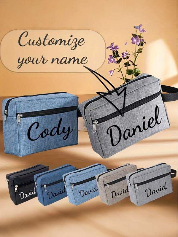 1pc Personalized Toiletry Bag, Custom Name Men's Foldable & Lightweight Travel Cosmetic Pouch, Polyester Makeup Bag, With Top Handle And High Quality Zipper Closure, Ideal For Basic Beauty & Shaving Essentials, Durable Travel Must-Have Organizer, Ideal Gifts For Her,Girlfriend,Her,Boyfriend,Friends