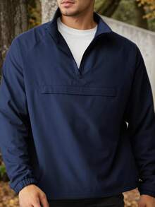 SANOPY Men's Casual Quarter Zip Pullover Sport Lightweight Jacket Hiking Golf Men Standing Tie Pocket - 藏蓝色 - 查看 5