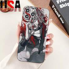 Funda de Teléfono Anime Demon Warrior Art para iPhone 11/12/13/14/15/16 Pro Max Plus TPU a Prueba de Golpes Ligera Protección Negro Rojo - Mezcla de colores - Ver 6