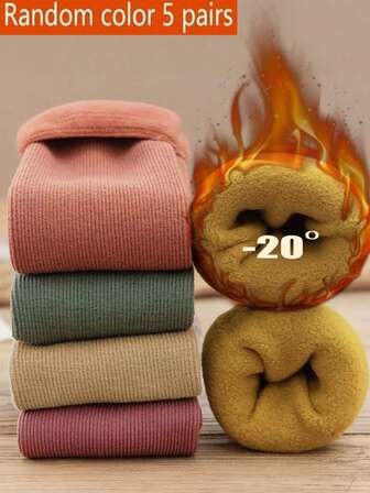 5 Pairs Women's Winter Thermal Socks - Ultra Soft Thermal Lined & Non-Slip | Indoor Cozy House Socks For Snow Boots | Cold-Proof Essentials (Random Colors)