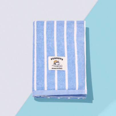 Miniso 史努比海洋日记系列100%纯棉条纹浴巾 高支纯棉面料+强吸水 柔软亲肤不掉毛(1条)