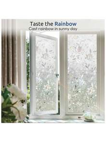 1 Roll Window Privacy Film, Decorative Stained Glass Window Film, Heat Blocking Window Clings, Renter-Friendly Static Cling Frosted Window Sticker Covering For Home, Rainbow Tulip - Multicolor - View 4