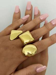 3 piezas/1 pieza Anillo vintage de acero inoxidable chapado en oro de 18K, accesorios de joyería geométrica para mujer, joyería gruesa, adecuada para uso diario