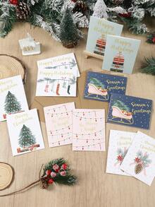 24 Piezas Juego de Tarjetas de Felicitación Navideñas Pequeñas, Incluyendo 12 Tarjetas de Nota y 12 Sobres, Tarjeta de Feliz Navidad con Diseños de Regalo, Árbol de Navidad, Piña, Calcetín Navideño y Trineo, Favores para Fiesta de Navidad, Regalos de Navidad, Suministros para Fiesta de Navidad, Decoraciones Navideñas para el Hogar, Decoraciones de Año Nuevo, Decoraciones de Invierno, Regalos de Navidad Ideales para Amigos y Familia - Multicolor - Ver 7
