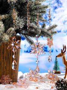 水晶圣诞装饰品，适用于圣诞树装饰 - 香槟色悬挂式亚克力雪花和冰柱装饰品，带垂坠吊坠，适用于新年派对装饰用品（款式随机），塑料材质
