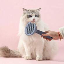 Haarkamm für Katzen und Hunde, Selbstreinigender Kamm für Haustiere, Presskamm zur Massage und Haarentfernung, Langhaarige Haustiere, Entwirrungskamm für große Hunde, Einfarbiger ovaler automatischer Haarentfernungskamm – Grobe Nadel