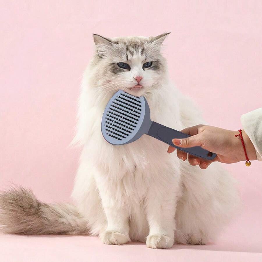 Haarkamm für Katzen und Hunde, Selbstreinigender Kamm für Haustiere, Presskamm zur Massage und Haarentfernung, Langhaarige Haustiere, Entwirrungskamm für große Hunde, Einfarbiger ovaler automatischer Haarentfernungskamm – Grobe Nadel