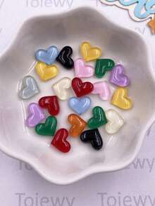 50pcs Assorted Color Resin Shiny Multicolor Mini Heart Flat Back 3D Stickers, Handmade DIY Scrapbooking, Phone Case Decor, Fashion Earring Accessories, Craft Supplies - Random Mixed 1 - View 4
