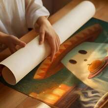 1pc Cute Ghost In Sombrero Print, Ghost Print, Unframed Ghost Halloween Wall Art, Mexican Kitchen Wall Decor, Coffee Poster, Holiday Decor, Fall Decor, Vintage Wall Painting, Artwork For Living Room, Bedroom, Cafe, Home And Room Decoration