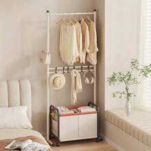 Perchero Metálico Organizador de 2 Estantes con Ruedas, Estante Móvil Ideal para Ropa, Sacos, Bolsas, Sombreros, Accesorios, Diseño Minimalista, Para espacios Compactos, Soporte de hasta 25kg - Blanco - Ver 4