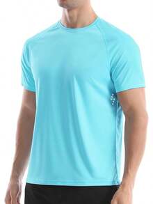 Men's UPF 50+ Swim Shirts, Short Sleeve Rash Guard, Quick Dry-Shirt Fishing And Surfing - 藍湖 - 查看 2