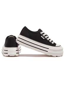 CAMEL CROWN Women's Casual Sneakers, Spring/Summer Thick-Sole Canvas Shoes, Classic Thick-Sole Casual Shoes - Black - View 4