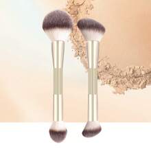 2pcs Dual-Ended Multi-Functional Makeup Brushes, Soft & Fluffy, Durable ABS Handle, Powder, Blush, Highlighter, Contour Brushes, Travel Friendly Cosmetic Tools