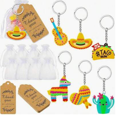18 件/54 件墨西哥钥匙扣、节日派对礼品、感谢手写字体标签、仙人掌钥匙扣、透明欧根纱袋，适用于生日派对用品汽车配件包饰背包学校卡通可爱哥特 Y2k 万圣节配饰教师节圣诞节礼物创意