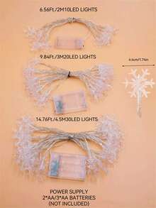 1pc 10/20/30 LED 2/3/4.5M Christmas Snowflake Fairy String Lights, Winter Decor, Holiday Gift, Suitable For Room, Garden, Festival Atmosphere, Colorful Lights
