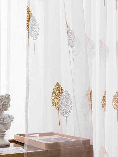 1pc Elegant European Style Embroidered Sheer Curtain, Dust-Proof And Translucent For Bedroom And Living Room