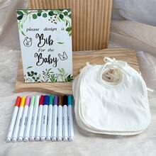 1 Set Baby Shower Games Kit Party Packs, Blank Bib Decoration Kit, Includes 1 Sign Board, 12 Pens And 10/20 White Bibs, Fun Activity Set For Baby Showers, Gender Reveal Parties And Celebration Decorations - White - View 3