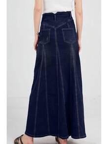 Women's Retro Exposure Button-Fly Packaged A-Line Maxi Long Skirt - Màu xanh nhạt - Xem 10