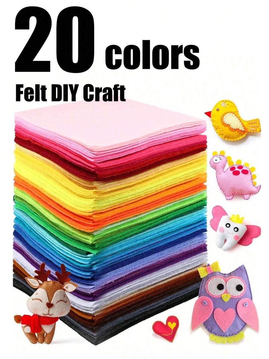 20 Colors Felt Sheets Fleece Fabric Squares, 5 Sizes (22/40/66pcs ...