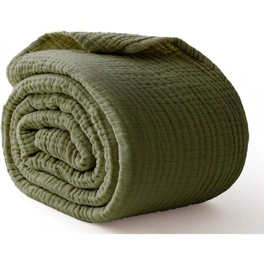 Large 50 X 70% Cotton Muslin 6-Layer Breathable Lightweight Throw Blanket Bed And Couch, Soft Quilt Bedspread, All-Season Gauze Blanket Adults, Lavender - 橄欖綠 - 查看 1