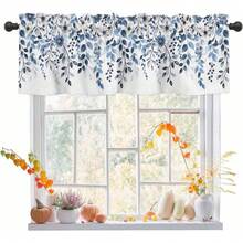 Blue Eucalyptus Valance Curtains For Windows, Fall Botanical Floral Valance, Light-Filtering Polyester Machine Washable Home Decor, 18x60Inch, Valance For Bedroom Kitchen - 彩色 - 查看 2