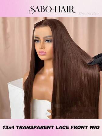 Peluca frontal de encaje liso #4 Chocolate Frontal Hair 13x4 HD Transparente Peluca frontal de encaje para 5x5 Sin pegamento Peluca frontal de encaje de cabello virgen brasileño 200% de densidad Previamente depilado con cabello de bebé Línea de cabello mezclada