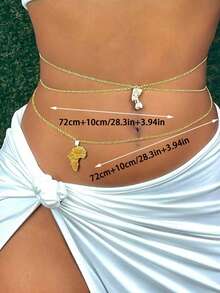 2 Pieces Set Of Golden Pharaoh Head Portrait American Map Waist Chain Set Fashion Retro Metal Waist Chain Body Chain Party Dance Jewelry