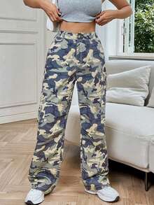 Women's Vintage Camo Cargo Pants, Casual Sports Trousers
