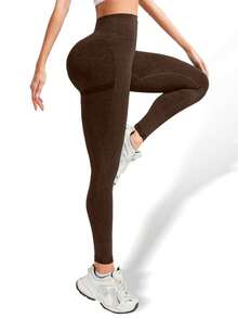 Women's Seamless High-Elastic Sports Leggings,Lift The Buttocks And Slim The Legs Yoga Leggings,High Waist And Comfortable Fitness Leggings,Multi-Color Options(Black/Grey/Brown) - 棕色 - 查看 4